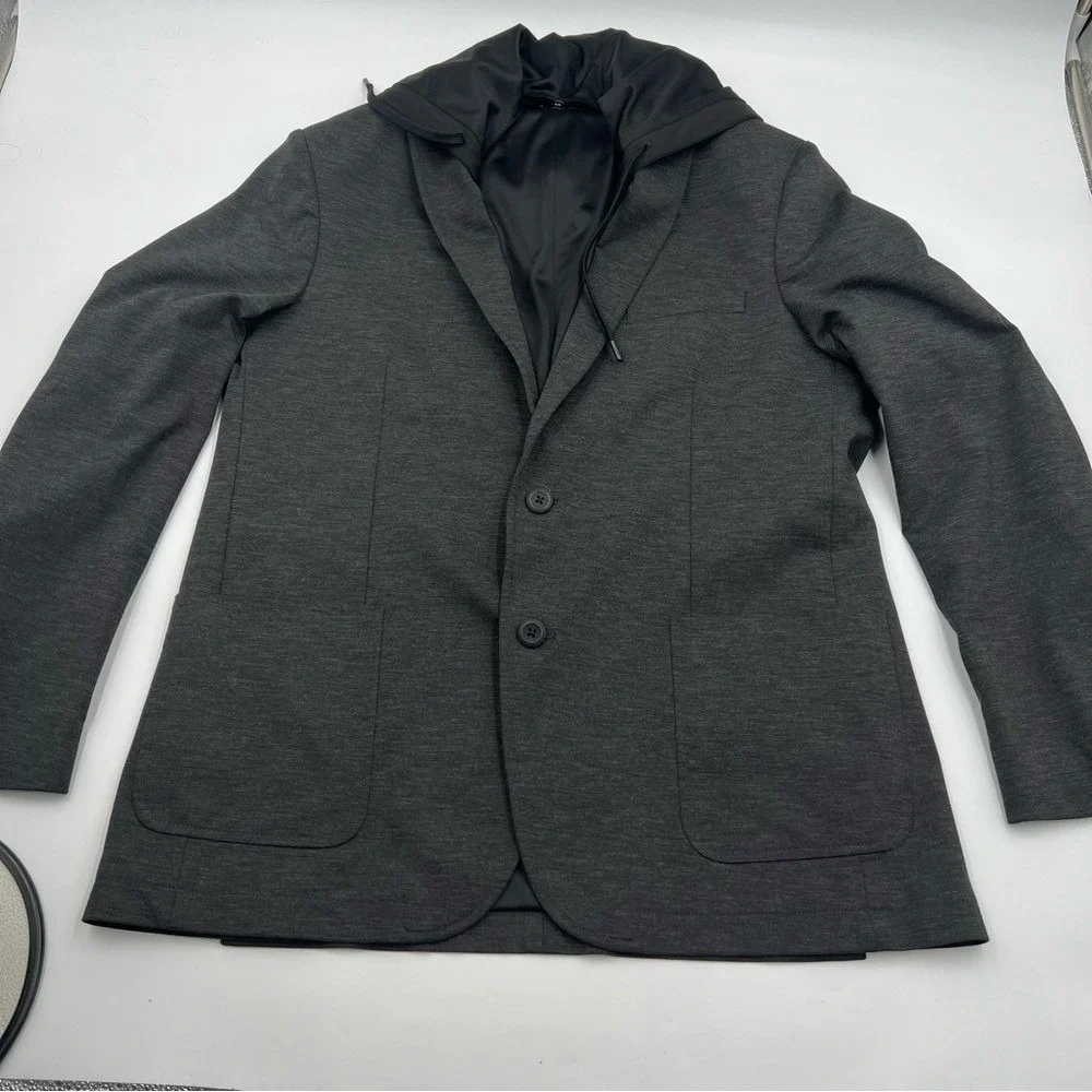 Haggar‎ H26 Brooklyn Blazer Mens Charcoal Grey Tailored Fit Hooded Sport Coat